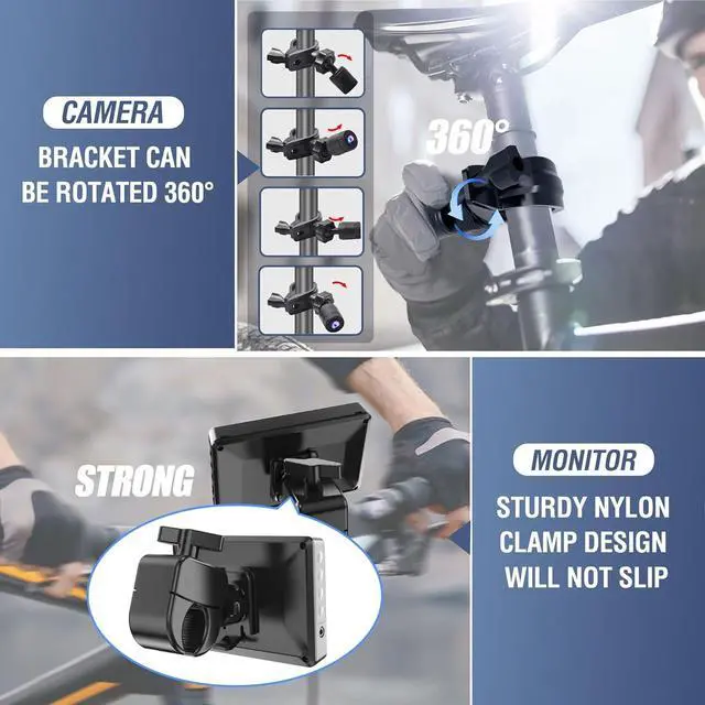 Alt view image 4 of 7 - Handlebar Bike Mirror, Bicycle Rear View Camera with Anti-Glare Sunshade, 4.3'' HD 1080P Monitor, 8000mah Battery, 120° Wide Angle View, Bike Camera for Mountain,Ebike,Road Bike