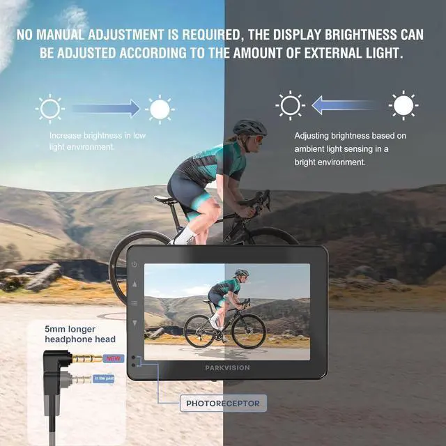Alt view image 6 of 7 - Handlebar Bike Mirror, Bicycle Rear View Camera with Anti-Glare Sunshade, 4.3'' HD 1080P Monitor, 8000mah Battery, 120° Wide Angle View, Bike Camera for Mountain,Ebike,Road Bike