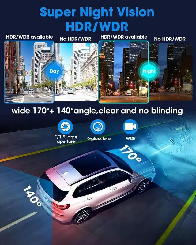 Alt view image 4 of 7 - WiFi 4K Rear View Mirror Camera 12" Mirror Dash Cam Front and Rear w 64G TF Card WDR & HDR Night Vision Loop Recording 24H Parking Assistance Rear View Mirror Dash Cam 2160P