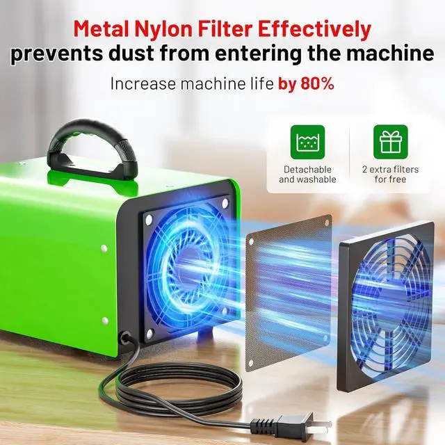 Alt view image 6 of 7 - Ozone Generator 90,000mg, Upgraded Triple-Layer Ozone Output BoardOzone Machine For Areas up to 5,500 sq. ft,Industrial & Home O3 Air Purifier for Home,Rooms, Smoke, Cars,and Pet (Green)