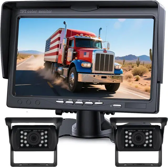 Main image of Backup Camera Monitor Kit,7" HD 1080P Monitor,IP69 Waterproof Rearview Reversing Rear View Camera for Truck Trailer Semi-Trailer Box Truck RV Pickup Truck,Easy Installation (Dual Cam)