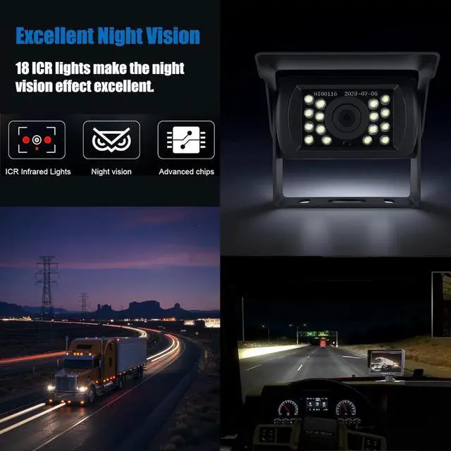 Alt view image 3 of 7 - Backup Camera Monitor Kit,7" HD 1080P Monitor,IP69 Waterproof Rearview Reversing Rear View Camera for Truck Trailer Semi-Trailer Box Truck RV Pickup Truck,Easy Installation (Dual Cam)