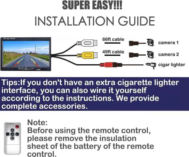 Alt view image 5 of 7 - Backup Camera Monitor Kit,7" HD 1080P Monitor,IP69 Waterproof Rearview Reversing Rear View Camera for Truck Trailer Semi-Trailer Box Truck RV Pickup Truck,Easy Installation (Dual Cam)