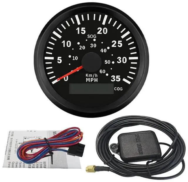 Main image of Marine GPS Speedometer Speedo Gauge 35MPH with Backlight for Boat Yacht Ship Vessel 3-3/8'' (85mm) 12 24 Volt (LED Shows Course not Odometer)
