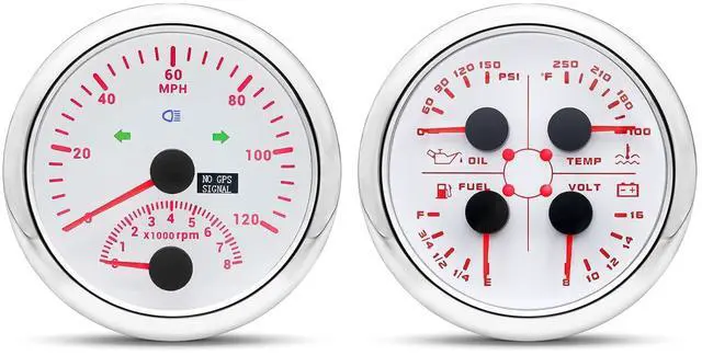 Main image of GPS Speedometer Gauge Set - 2 in 1 GPS Speedometer with Tachometer, 4 in 1 Oil Pressure Water Temperature Fuel Level Voltage, AUTO Boat Gauges Set for Car Marine (White)