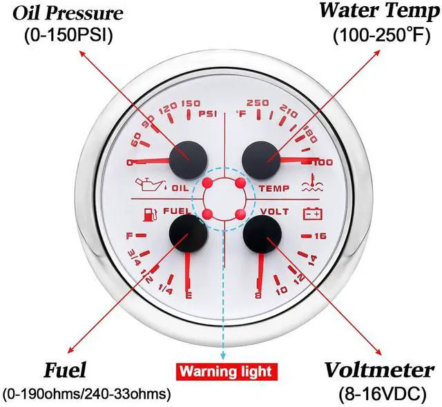 Alt view image 2 of 6 - GPS Speedometer Gauge Set - 2 in 1 GPS Speedometer with Tachometer, 4 in 1 Oil Pressure Water Temperature Fuel Level Voltage, AUTO Boat Gauges Set for Car Marine (White)