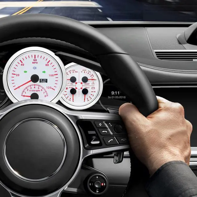 Alt view image 3 of 6 - GPS Speedometer Gauge Set - 2 in 1 GPS Speedometer with Tachometer, 4 in 1 Oil Pressure Water Temperature Fuel Level Voltage, AUTO Boat Gauges Set for Car Marine (White)