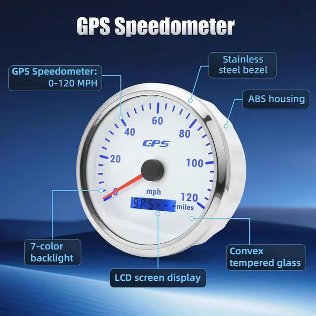 Alt view image 2 of 6 - 110mm 4-3/8" GPS Speedometer Boat 120 MPH Speedometer 7 Color Waterproof 9-32V for Marine AUTO Car Motorcycle Truck (White)