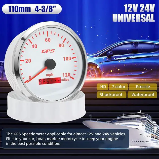 Alt view image 3 of 6 - 110mm 4-3/8" GPS Speedometer Boat 120 MPH Speedometer 7 Color Waterproof 9-32V for Marine AUTO Car Motorcycle Truck (White)