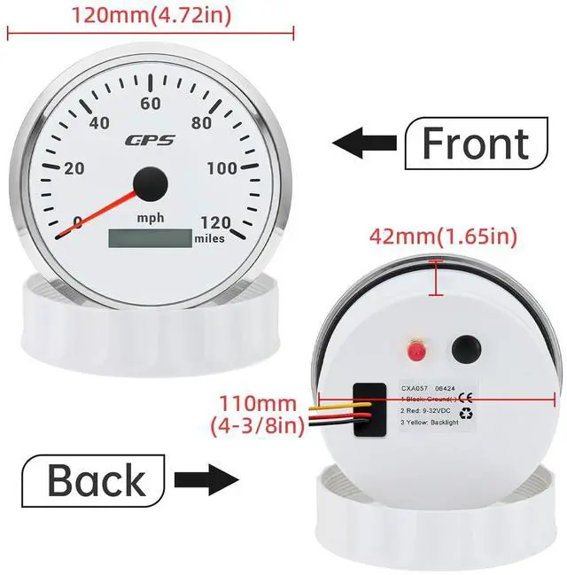Alt view image 5 of 6 - 110mm 4-3/8" GPS Speedometer Boat 120 MPH Speedometer 7 Color Waterproof 9-32V for Marine AUTO Car Motorcycle Truck (White)