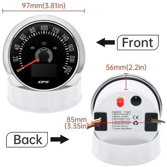 Alt view image 2 of 7 - 85mm GPS Speedometer Gauge 0200KM/H Boat Speedometer Waterproof Marine Speed Gauge Meter with COG Trip Total Mileage for Car Truck Motorcycle 7 Colors Backlit 9-32V