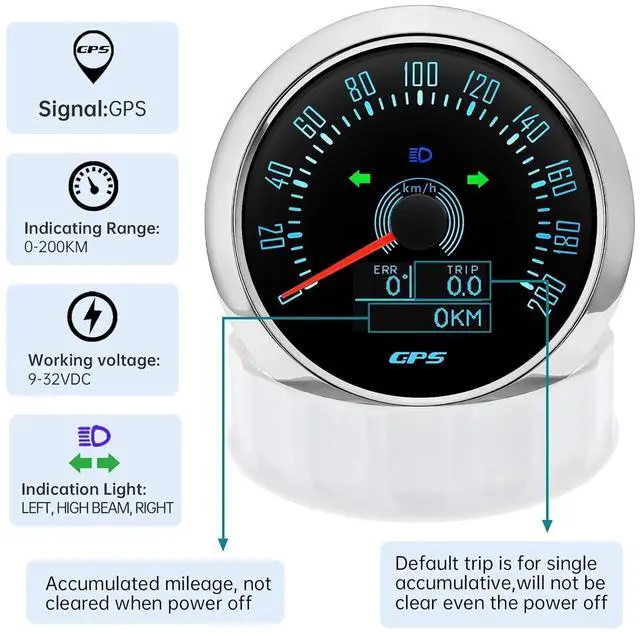 Alt view image 3 of 7 - 85mm GPS Speedometer Gauge 0200KM/H Boat Speedometer Waterproof Marine Speed Gauge Meter with COG Trip Total Mileage for Car Truck Motorcycle 7 Colors Backlit 9-32V