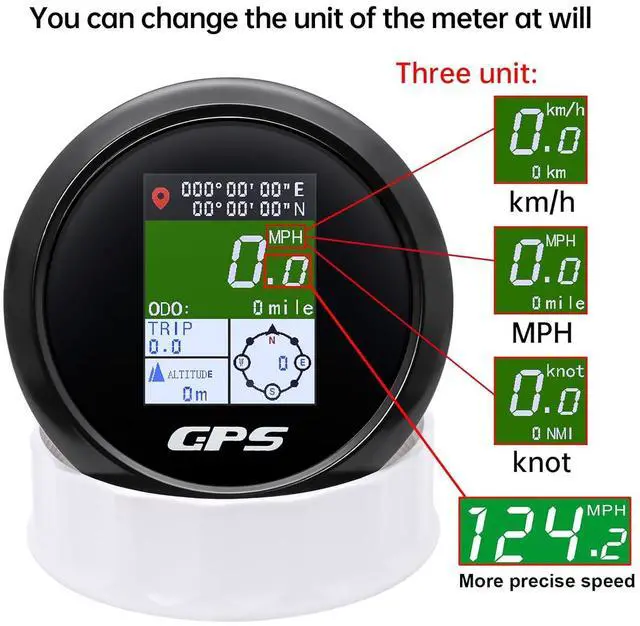 Alt view image 3 of 7 - GPS Speedometer 85mm 3-3/8" Digital Boat GPS Speedometer Gauge Waterproof MPH Knots Km/h Adjustable for Car Marine Truck Motorcycle 9-32V (All Black)