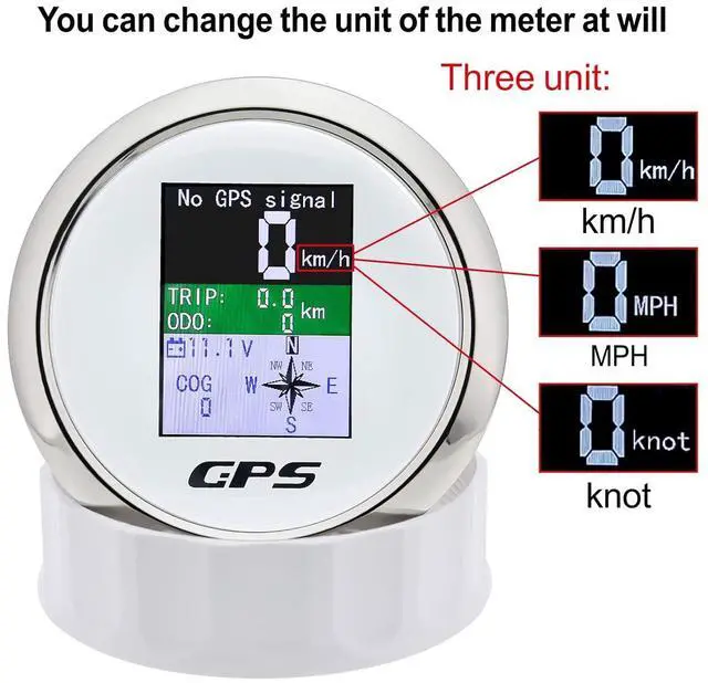 Alt view image 3 of 7 - GPS Speedometer 3-3/8" 85mm Boat GPS Speedometer Odometer Waterproof White Antenna TFT Screen Digital MPH Knots Km/h for Boat Marine 9-32V Car