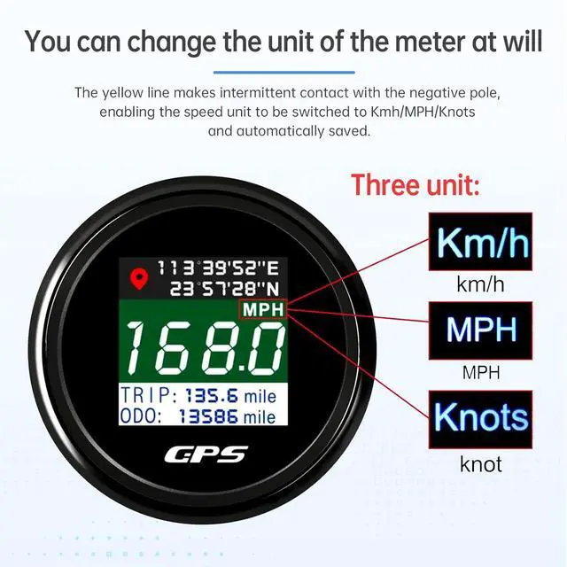 Alt view image 2 of 6 - GPS Speedometer 2-1/16" 52mm Digital Boat GPS Speedometer Gauge MPH Km/h Knot TFT Screen Antenna Odometer for AUTO Car Marine (Black)
