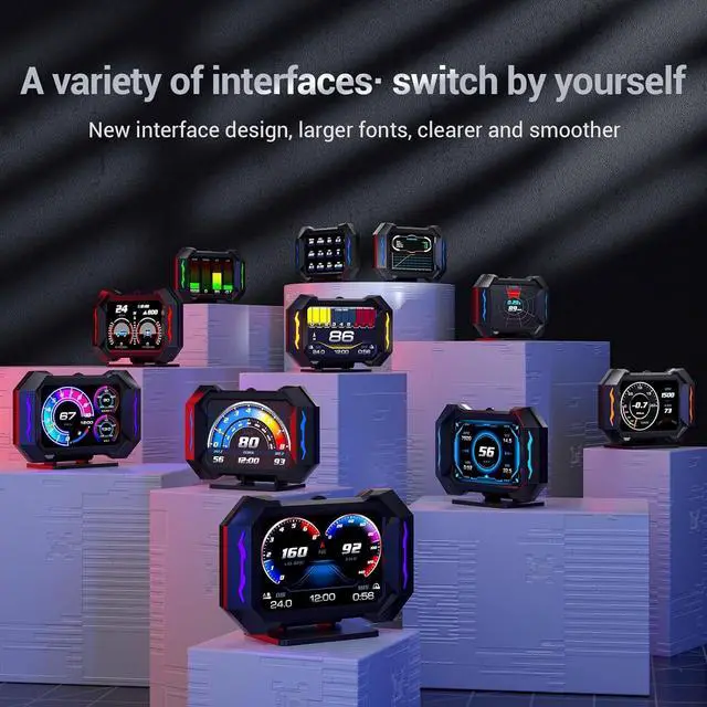 Alt view image 3 of 7 - OBD2 Gauge Car HUD Head Up Display Multifunction Digital,Car Speedometer Tachometer Water Temperature Oil Temperature Volt Inclinometer Boost Gauge RPM Meter fit for Most Vehicles After 2008