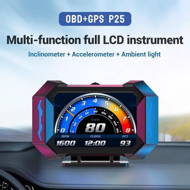 Alt view image 6 of 7 - OBD2 Gauge Car HUD Head Up Display Multifunction Digital,Car Speedometer Tachometer Water Temperature Oil Temperature Volt Inclinometer Boost Gauge RPM Meter fit for Most Vehicles After 2008