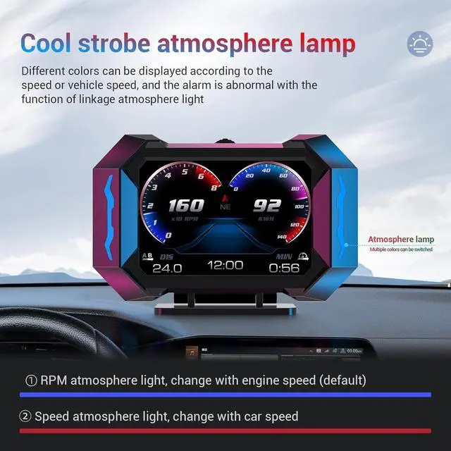 Alt view image 7 of 7 - OBD2 Gauge Car HUD Head Up Display Multifunction Digital,Car Speedometer Tachometer Water Temperature Oil Temperature Volt Inclinometer Boost Gauge RPM Meter fit for Most Vehicles After 2008