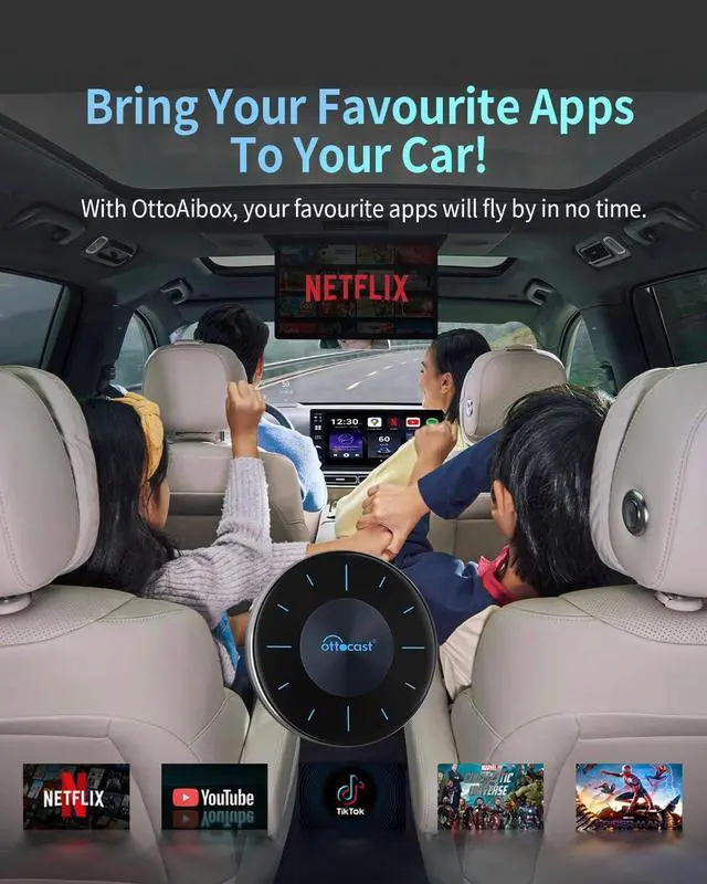 Alt view image 2 of 7 - P3 OttoAiBox - 2024 Android 12 CarPlay AI Box, Wireless CarPlay & Android Auto Adapter, 8GB+128GB, HDMI Output, GPS, Video Viewing YouTube, Netflix, Tiktok, etc