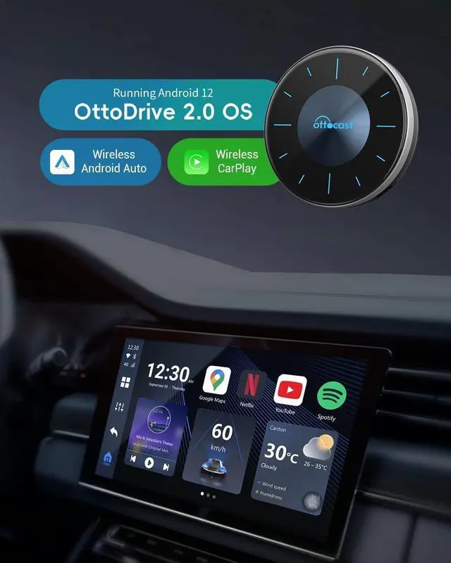 Alt view image 3 of 7 - P3 OttoAiBox - 2024 Android 12 CarPlay AI Box, Wireless CarPlay & Android Auto Adapter, 8GB+128GB, HDMI Output, GPS, Video Viewing YouTube, Netflix, Tiktok, etc