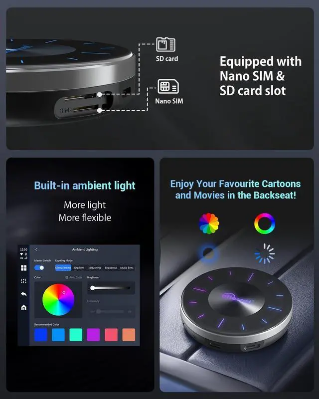 Alt view image 5 of 7 - P3 OttoAiBox - 2024 Android 12 CarPlay AI Box, Wireless CarPlay & Android Auto Adapter, 8GB+128GB, HDMI Output, GPS, Video Viewing YouTube, Netflix, Tiktok, etc