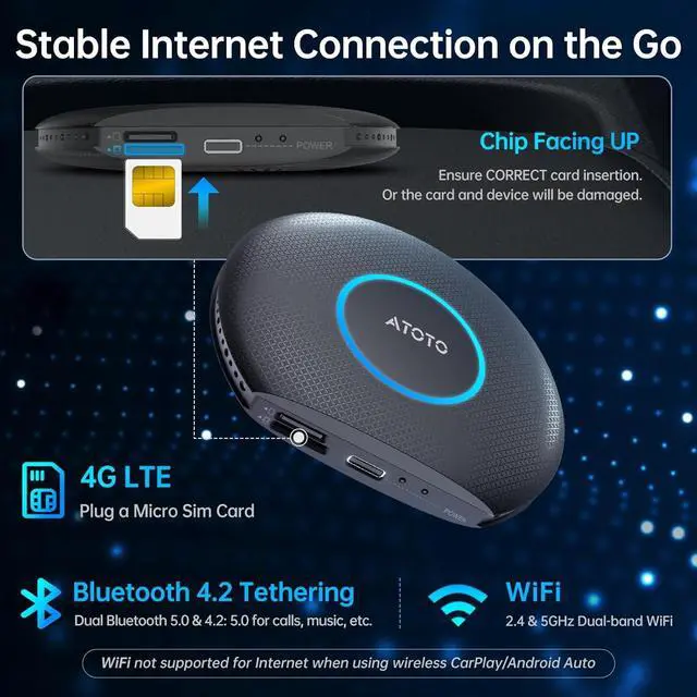 Alt view image 5 of 7 - Magic Ai Box for Wireless Carplay/Android Auto Wireless, 6-in-1 Ai Box, 4G LTE, GPS, DriveChat, Dual Bluetooth/WiFi, Plug & Play for 2016+ Wired CarPlay/Android Auto