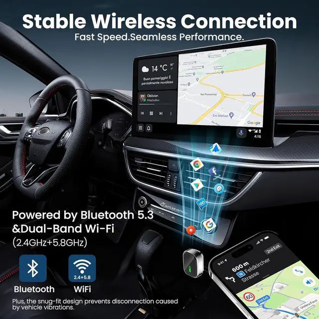 Alt view image 4 of 7 - Wireless CarPlay Adapter, 2-in-1 CarPlay & Android Auto Adapter  Mini Snug Fit Design, Convert Factory Wired to Wireless for iPhone iOS 10+ & Android 11+