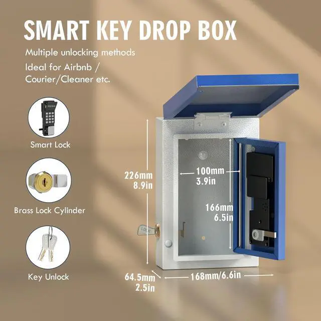 Alt view image 5 of 6 - Key Lock Box Outdoor, Wall Mount Lockbox for Outside, OTP/Fixed Password, APP Bluetooth/Wi-Fi, Spare Key Unlock, Smart Keybox for Home, Realtors, Apartments, Garage, Store, Office