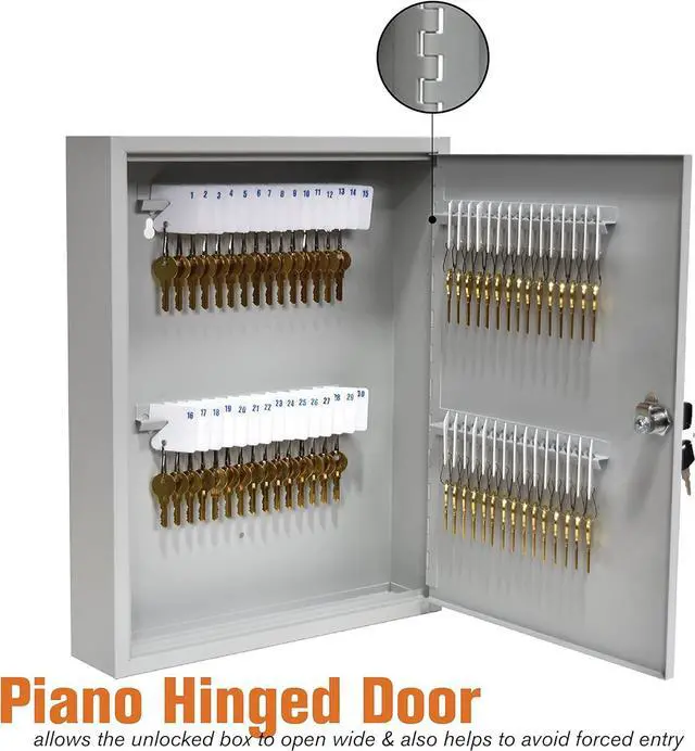 Alt view image 5 of 7 - Fort Knox Key Holder Cabinet - 60-Key Cabinet - 60 Easy-to-Write-On Key Tags - Piano Hinged Door - Standard Keyed Lock - Steel Construction - Key Lock Box