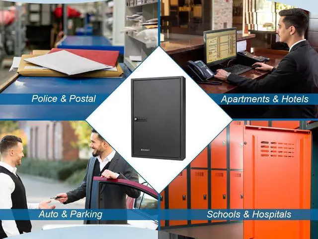 Alt view image 5 of 7 - 64 Position Key Lock Box  Wall Mount Steel Key Cabinet with Numbered Hooks, Index Log, Colored Key Tags for Home or Office