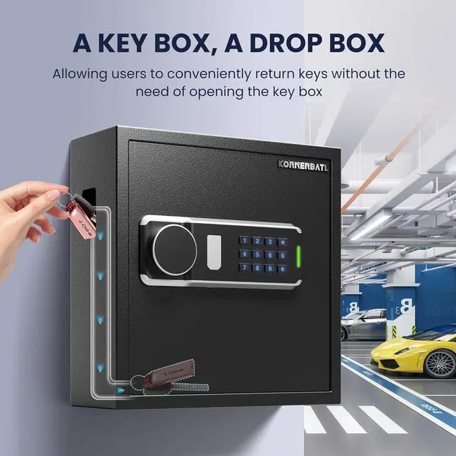 Alt view image 2 of 7 - 64 Keys Electronic Key Lock Box Wall Mount with Code, Key Cabinet with Deposit Key Slot, Adjust Key Organizer with Led Light