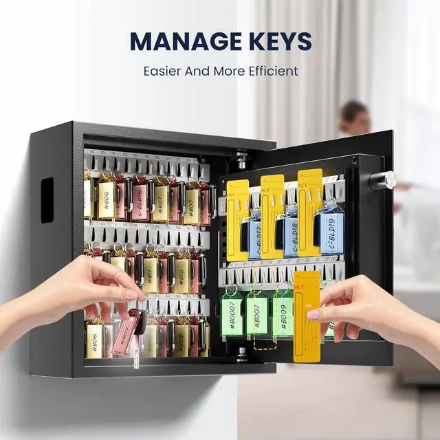 Alt view image 3 of 7 - 64 Keys Electronic Key Lock Box Wall Mount with Code, Key Cabinet with Deposit Key Slot, Adjust Key Organizer with Led Light