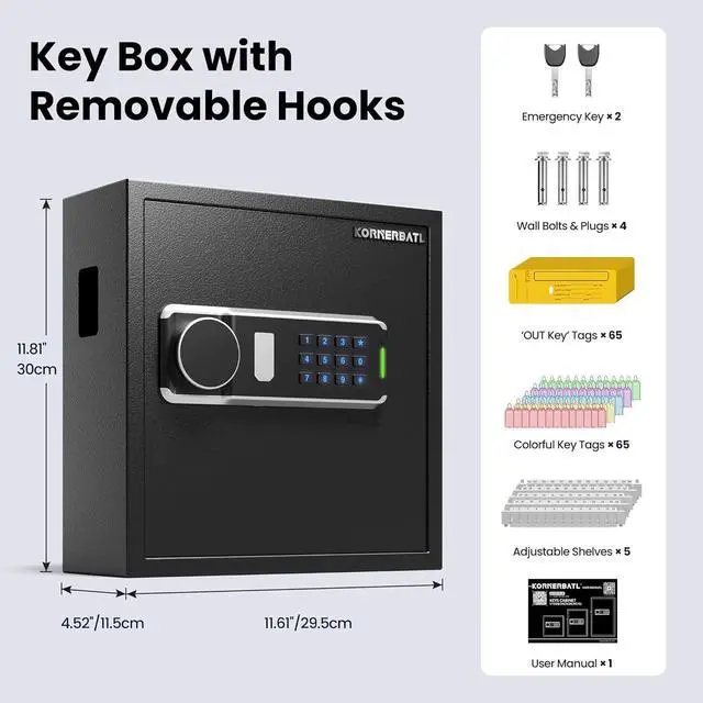 Alt view image 4 of 7 - 64 Keys Electronic Key Lock Box Wall Mount with Code, Key Cabinet with Deposit Key Slot, Adjust Key Organizer with Led Light