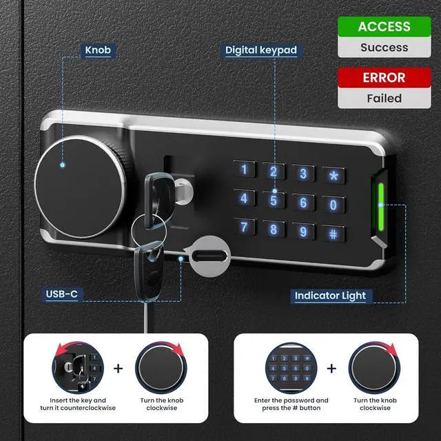 Alt view image 5 of 7 - 64 Keys Electronic Key Lock Box Wall Mount with Code, Key Cabinet with Deposit Key Slot, Adjust Key Organizer with Led Light