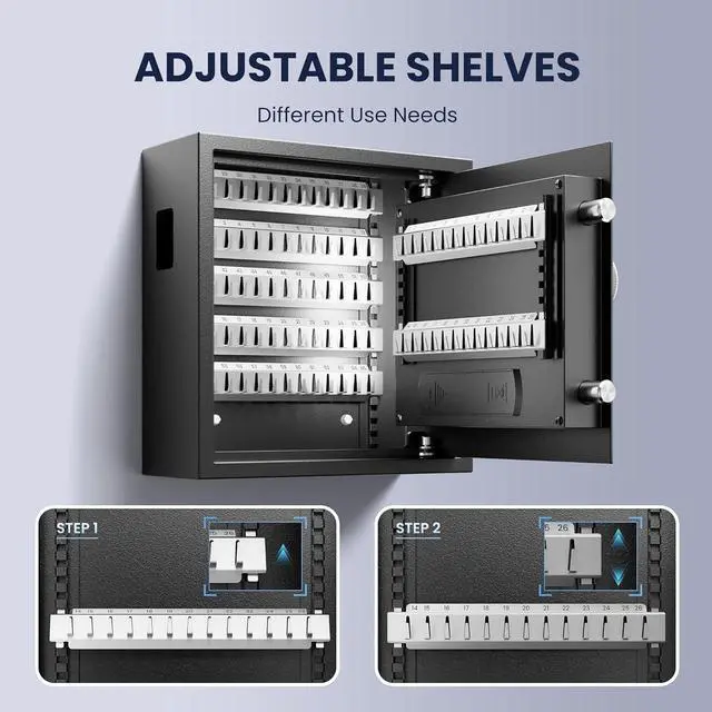 Alt view image 6 of 7 - 64 Keys Electronic Key Lock Box Wall Mount with Code, Key Cabinet with Deposit Key Slot, Adjust Key Organizer with Led Light