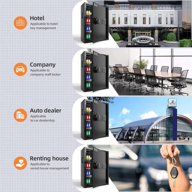 Alt view image 4 of 7 - 71 Keys Key Lock Box Wall Mount with Advanced Anti-Theft Deposit Key Slot & LED Light, Key Cabinet with Combo and Key Lock, Key Safe for Hotels & Office & Companies & Car Dealerships