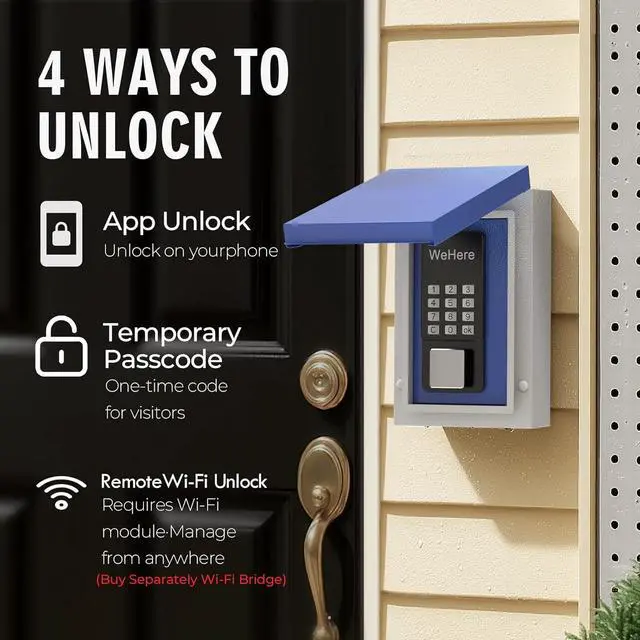 Alt view image 3 of 6 - Key Lock Box Outdoor, Wall Mount Lockbox for Outside, OTP/Fixed Password, APP Bluetooth/Wi-Fi, Spare Key Unlock, Smart Keybox for Home, Realtors, Apartments, Garage, Store, Office