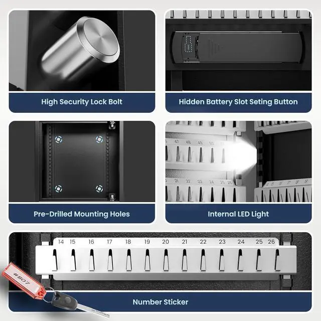 Alt view image 7 of 7 - 64 Keys Electronic Key Lock Box Wall Mount with Code, Key Cabinet with Deposit Key Slot, Adjust Key Organizer with Led Light