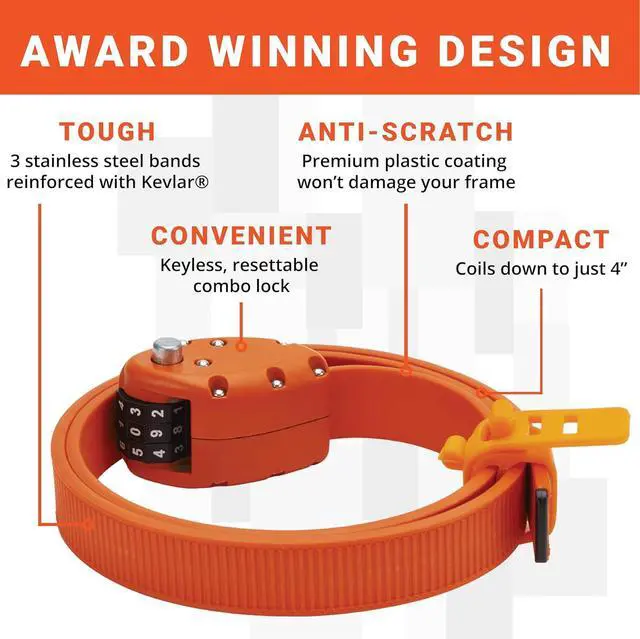 Alt view image 4 of 7 - Cinch Lock - Lightweight Anti Theft Compact Combination Bike Lock, Ideal for Quick Stops, Bicycle Accessories, OTTO Orange, 30 Inch