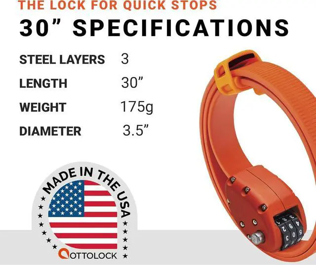 Alt view image 6 of 7 - Cinch Lock - Lightweight Anti Theft Compact Combination Bike Lock, Ideal for Quick Stops, Bicycle Accessories, OTTO Orange, 30 Inch
