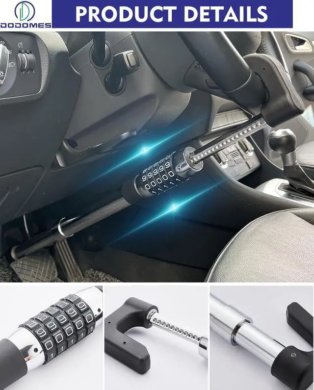 Alt view image 2 of 7 - Steering Wheel Lock Anti-Theft Car Device, Retractable Keyless Password 5 Code Combination Car Steering Wheel Pedal Brake Locks Security Heavy Duty Universal Fit Vehicle Car Truck Van SUV (Elongated)
