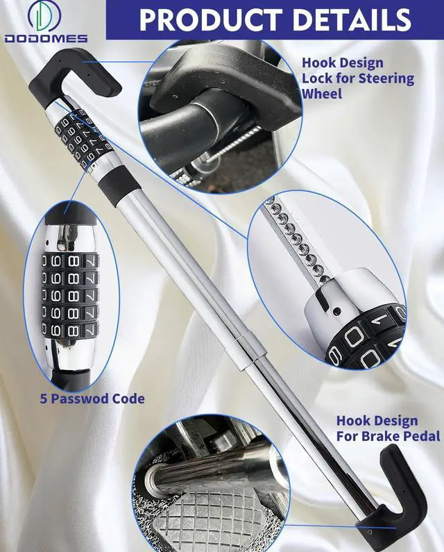 Alt view image 3 of 7 - Steering Wheel Lock Anti-Theft Car Device, Retractable Keyless Password 5 Code Combination Car Steering Wheel Pedal Brake Locks Security Heavy Duty Universal Fit Vehicle Car Truck Van SUV (Elongated)