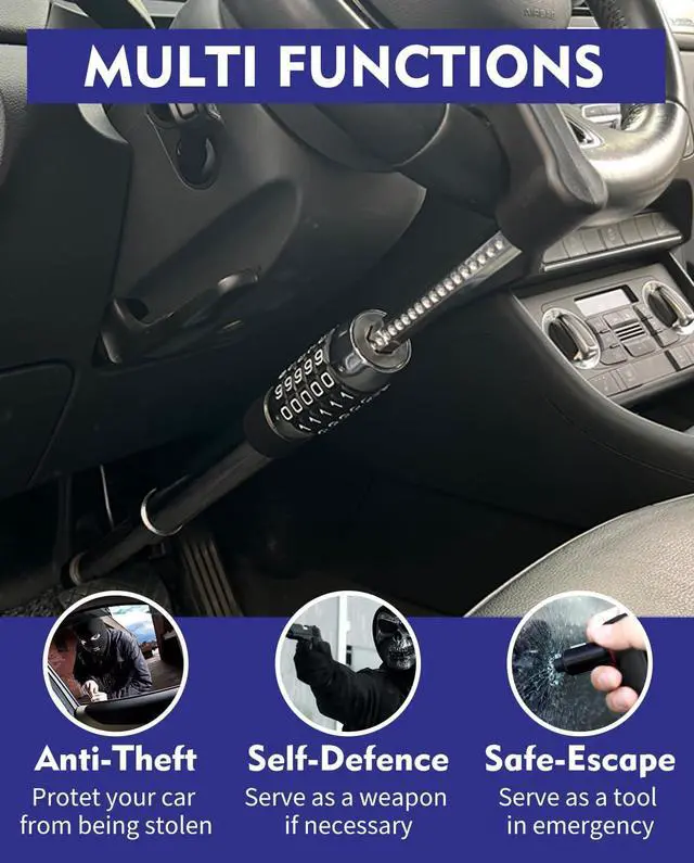 Alt view image 6 of 7 - Steering Wheel Lock Anti-Theft Car Device, Retractable Keyless Password 5 Code Combination Car Steering Wheel Pedal Brake Locks Security Heavy Duty Universal Fit Vehicle Car Truck Van SUV (Elongated)