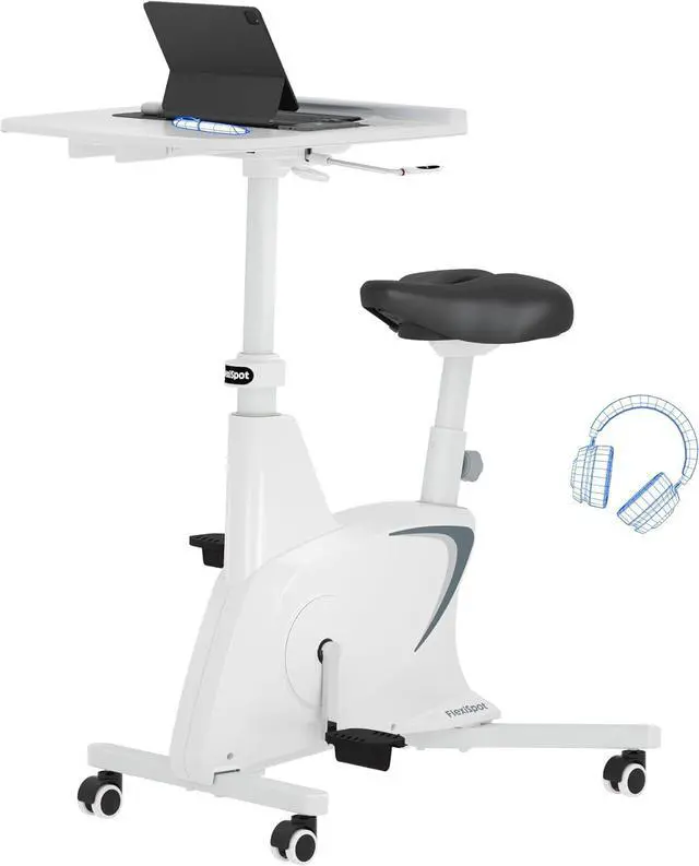 Main image of 3-in-1 Small Standing Desk Adjustable Height Movable Rolling Desks Laptop Desks Workstation with Integrated Pedal Exerciser Wide Seat, Desk for Home Office Corner Small Space, White