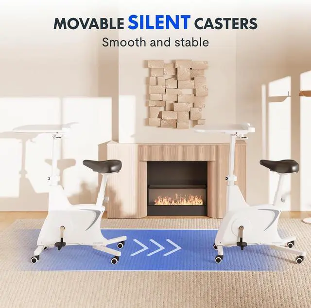 Alt view image 5 of 7 - 3-in-1 Small Standing Desk Adjustable Height Movable Rolling Desks Laptop Desks Workstation with Integrated Pedal Exerciser Wide Seat, Desk for Home Office Corner Small Space, White