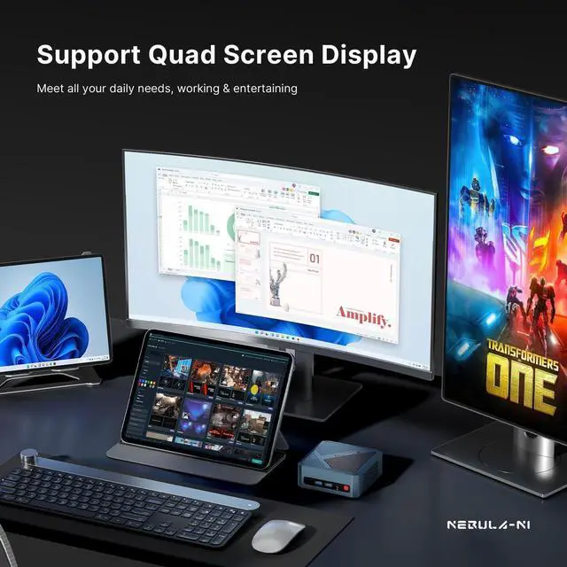 Alt view image 6 of 7 - N1 Lite Mini PC Ryzen 7 5700U, 32GB RAM 1TB NVMe SSD Mini Computers, Wi-Fi 6E(AX210)/BT 5.2/2.5G LAN/Full Function USB-C, Compact Office, Home, Business Mini Desktop PC