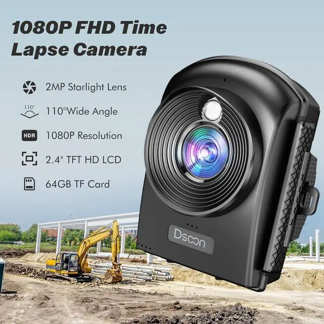 Alt view image 3 of 7 - Time Lapse Camera,1080P FHD Timelapse Camera Outdoor Construction Recording,180-Days Standby,110° Wide Angle & 2.4" LCD Screen,IP66 Waterproof,Multiple Modes,Includes 64GB TF Card