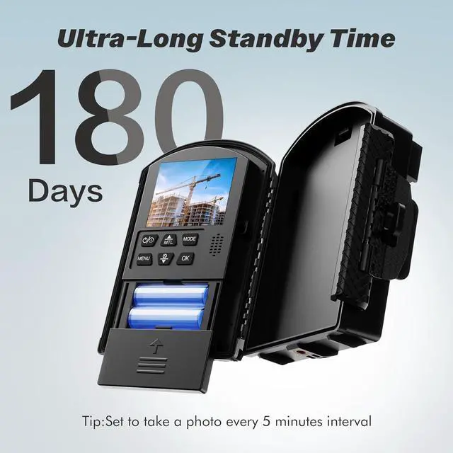 Alt view image 6 of 7 - Time Lapse Camera,1080P FHD Timelapse Camera Outdoor Construction Recording,180-Days Standby,110° Wide Angle & 2.4" LCD Screen,IP66 Waterproof,Multiple Modes,Includes 64GB TF Card