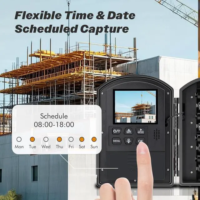 Alt view image 7 of 7 - Time Lapse Camera,1080P FHD Timelapse Camera Outdoor Construction Recording,180-Days Standby,110° Wide Angle & 2.4" LCD Screen,IP66 Waterproof,Multiple Modes,Includes 64GB TF Card