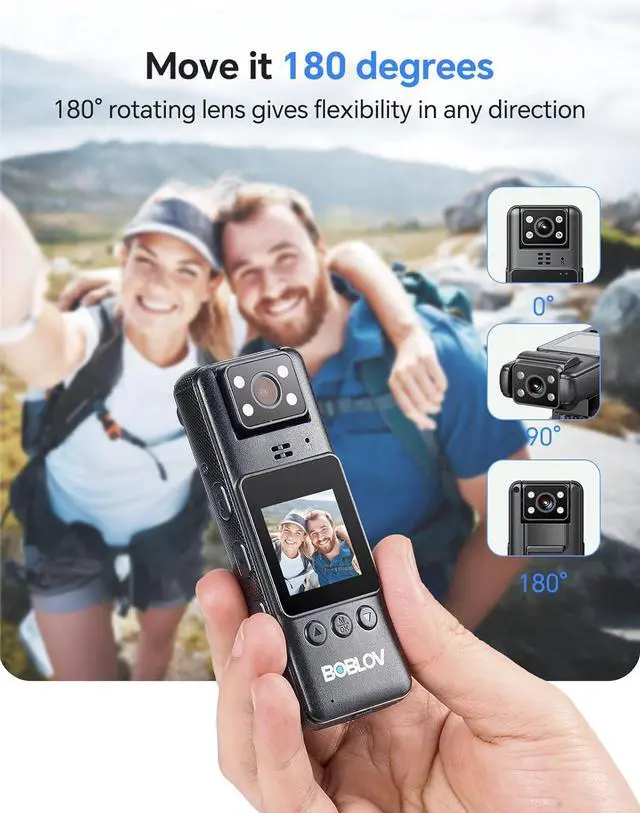 Alt view image 2 of 7 - Body Camera with Video and Audio Recording 256G A23 Compact Bodycam up to 9 Hours Long Battery Life -360°Clips and Night Vision for Bike, Hiking, Walking Easy-to-Use